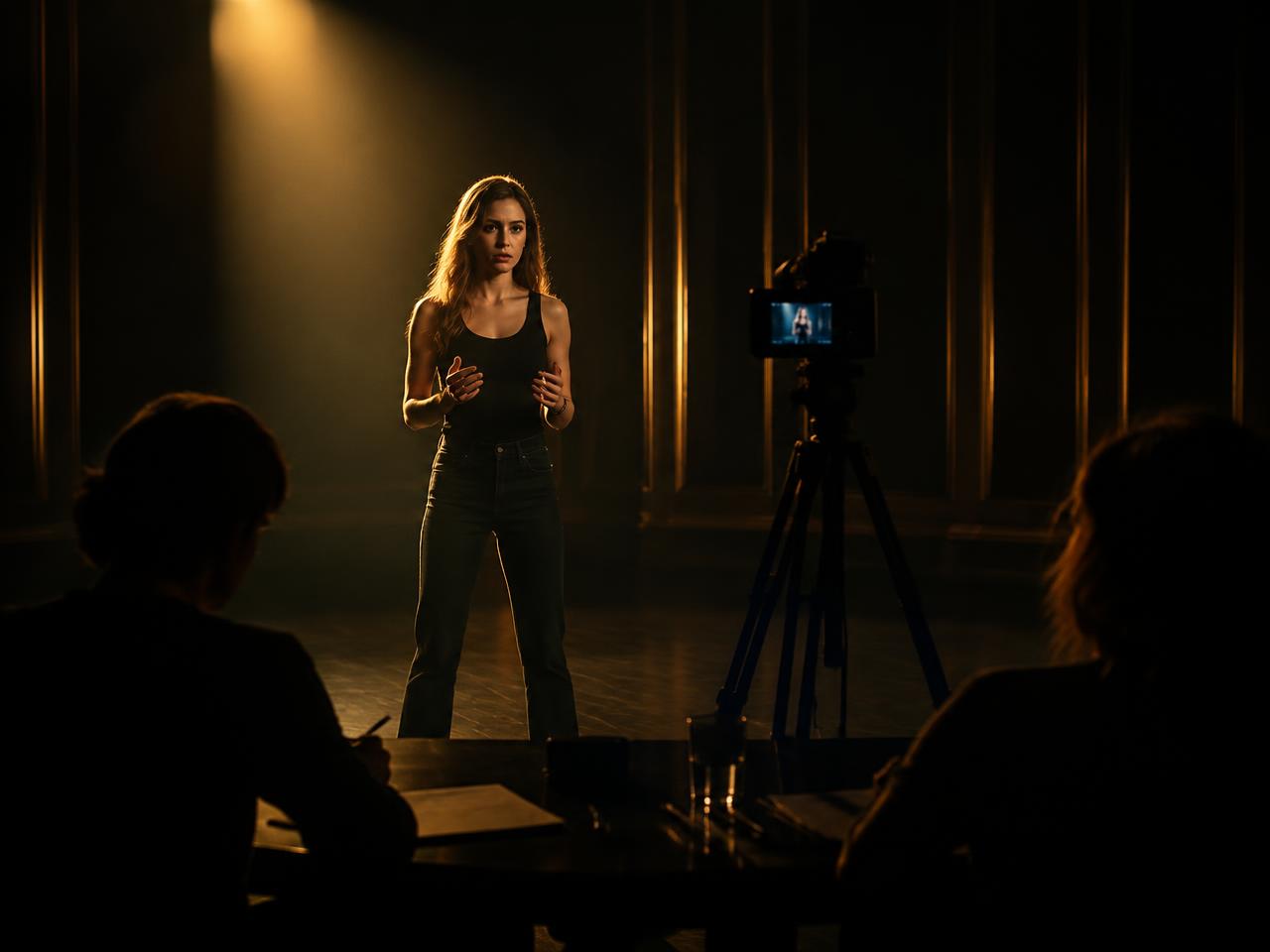 Casting audition with actor performing for camera