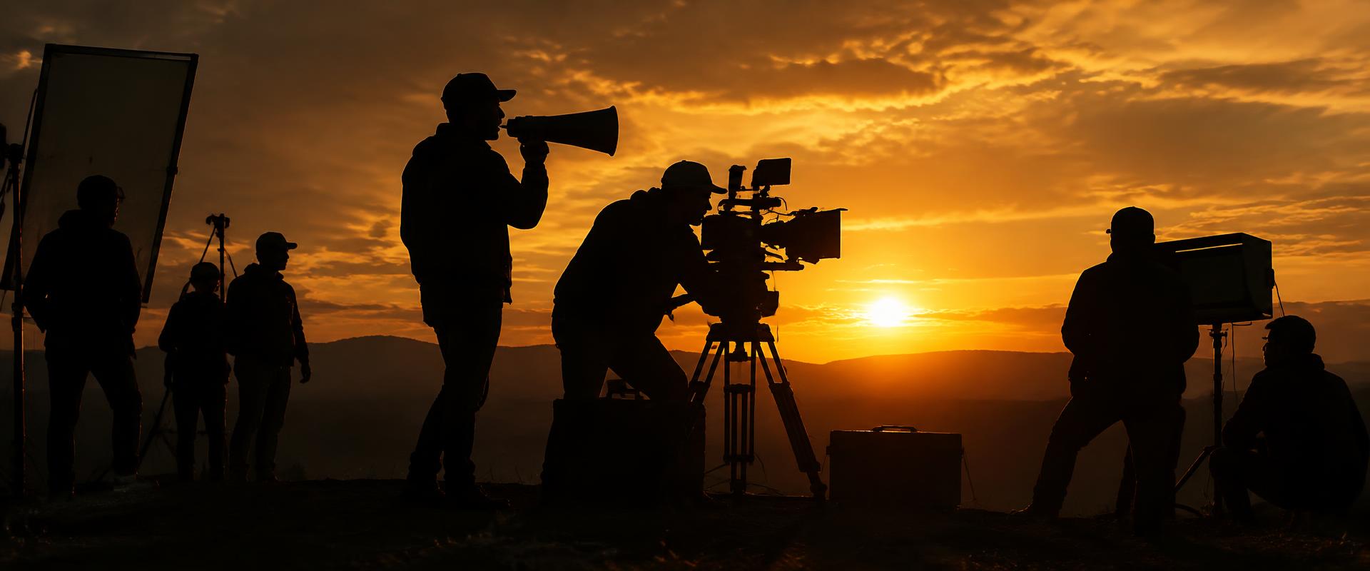 Film crew silhouette at sunset